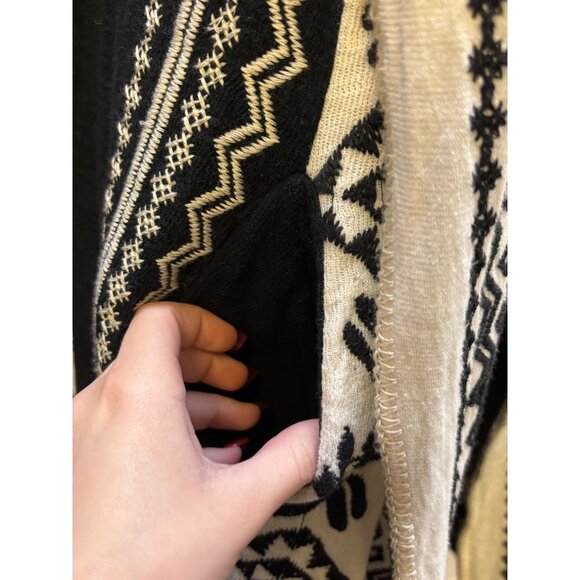 Biya Johnny Was Embroidered Hooded Cardigan Black & White Open Front S - Picture 6 of 7